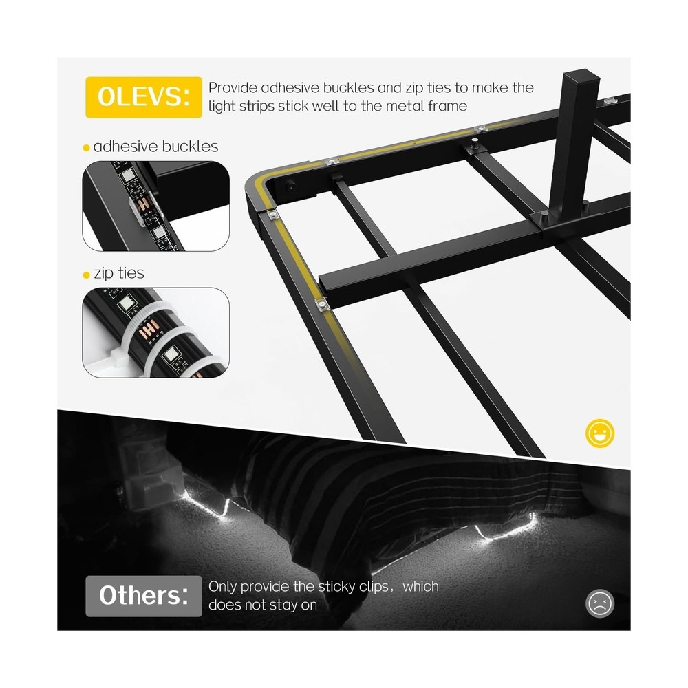 OLEVS King Size Floating Bed Frame, Metal Platform, with LED Light and Chargi...