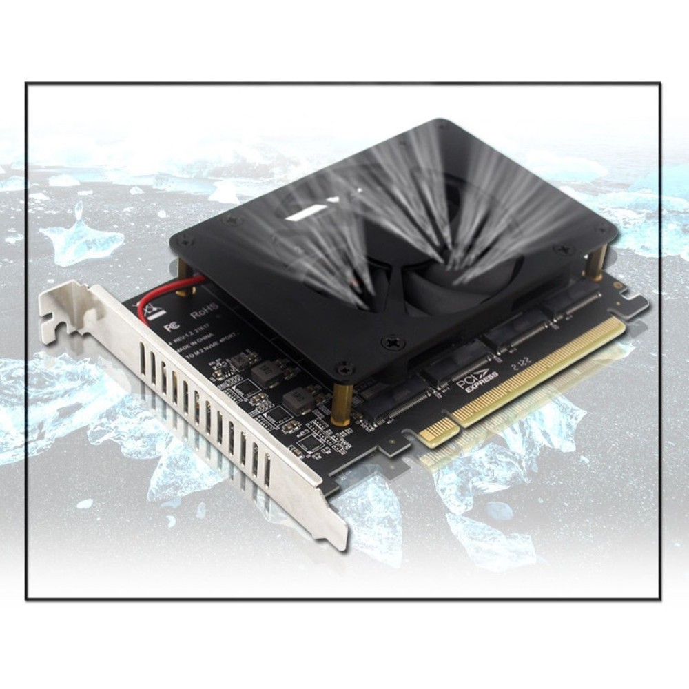 SSD Adapter Card PCIE 3.0/4.0 4*32Gbps NVME M.2 MKEY 4-Disk Soft RAID Array