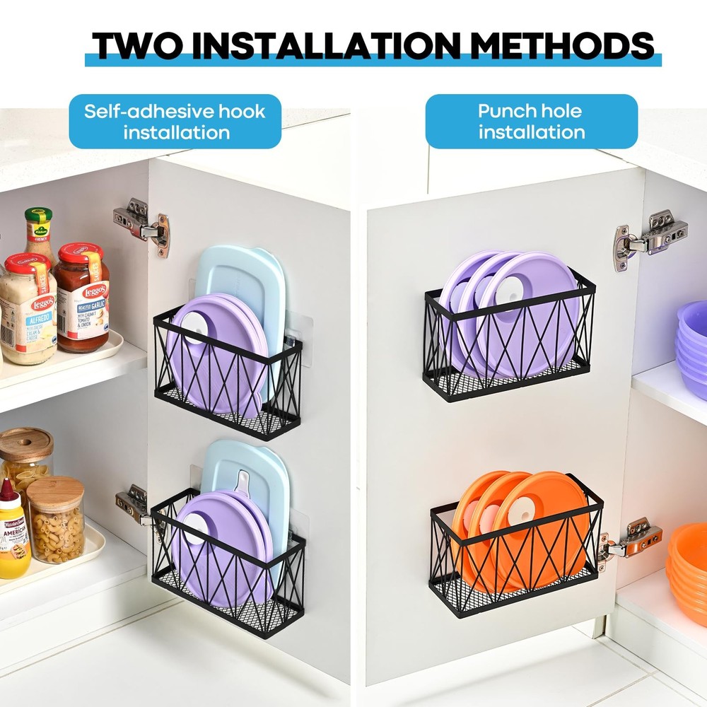 3 Pack Cabinet Organizer - Adhesive Lid Organizer Slim Space Wall Mounted Ins...