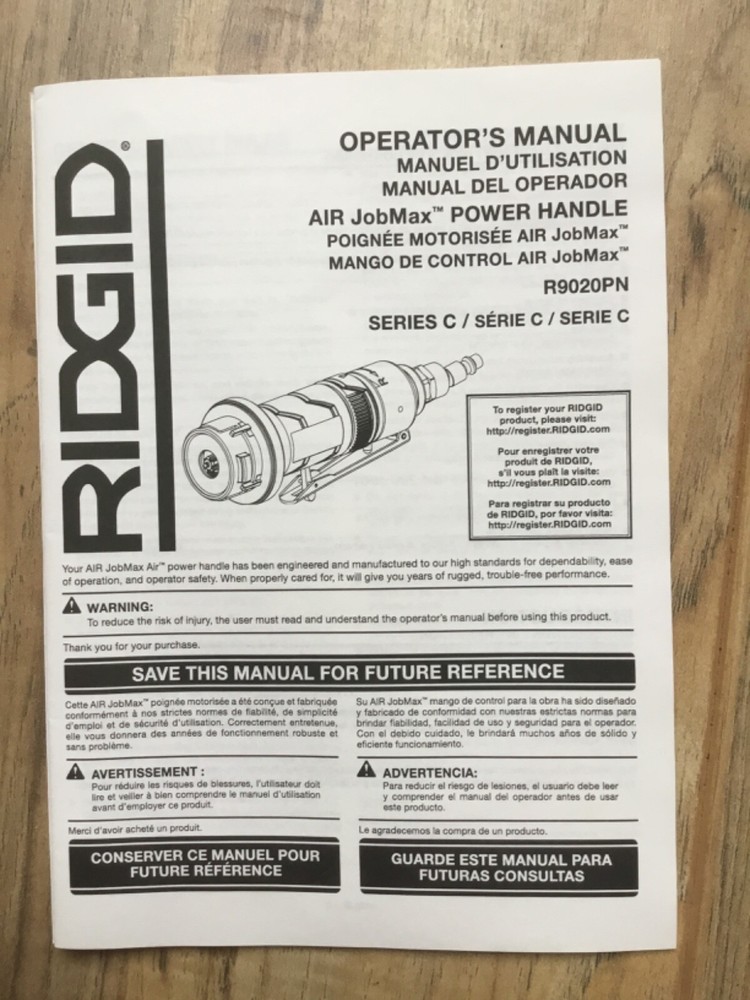Ridgid Air JobMax Pneumatic Multi-Tool R9020PN Replacement Operator's Manual