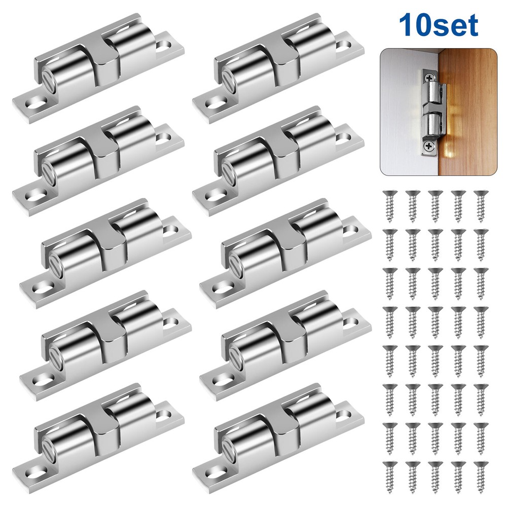 10pcs Cabinet Door Double Roller Catch Silver Cupboard Closet Latch