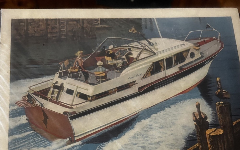 1960 Chris Craft Conqueror Ad Plastic Wrap On Cardboard Approximately 10”x 12”.