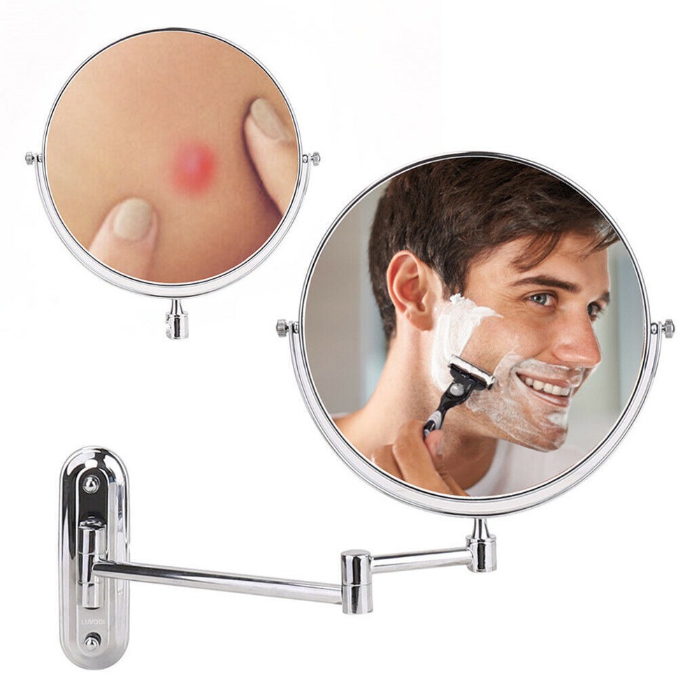 8" Extendable Wall Mounted Makeup Shaving Mirror Closeup Two Sides Home Bathroom