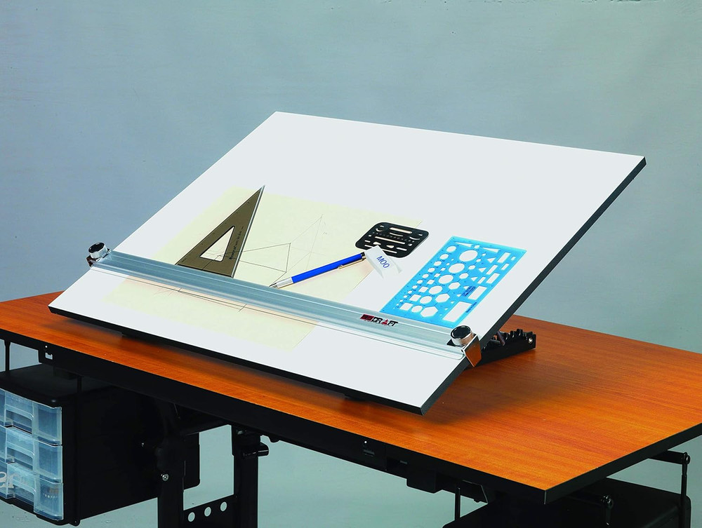 20" X 26" Pro-Draft Deluxe Adjustable Angle Parallel Drawing Board, White Melami