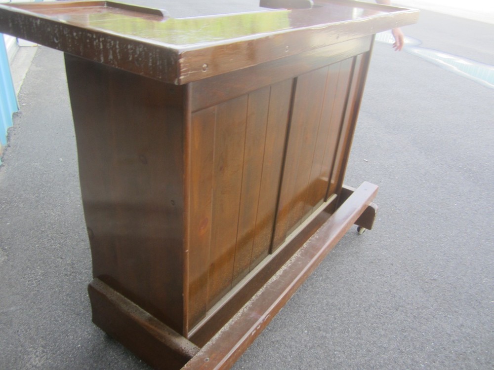 VTG HANDMADE SOLID WOOD DRY BAR ON WHEELS