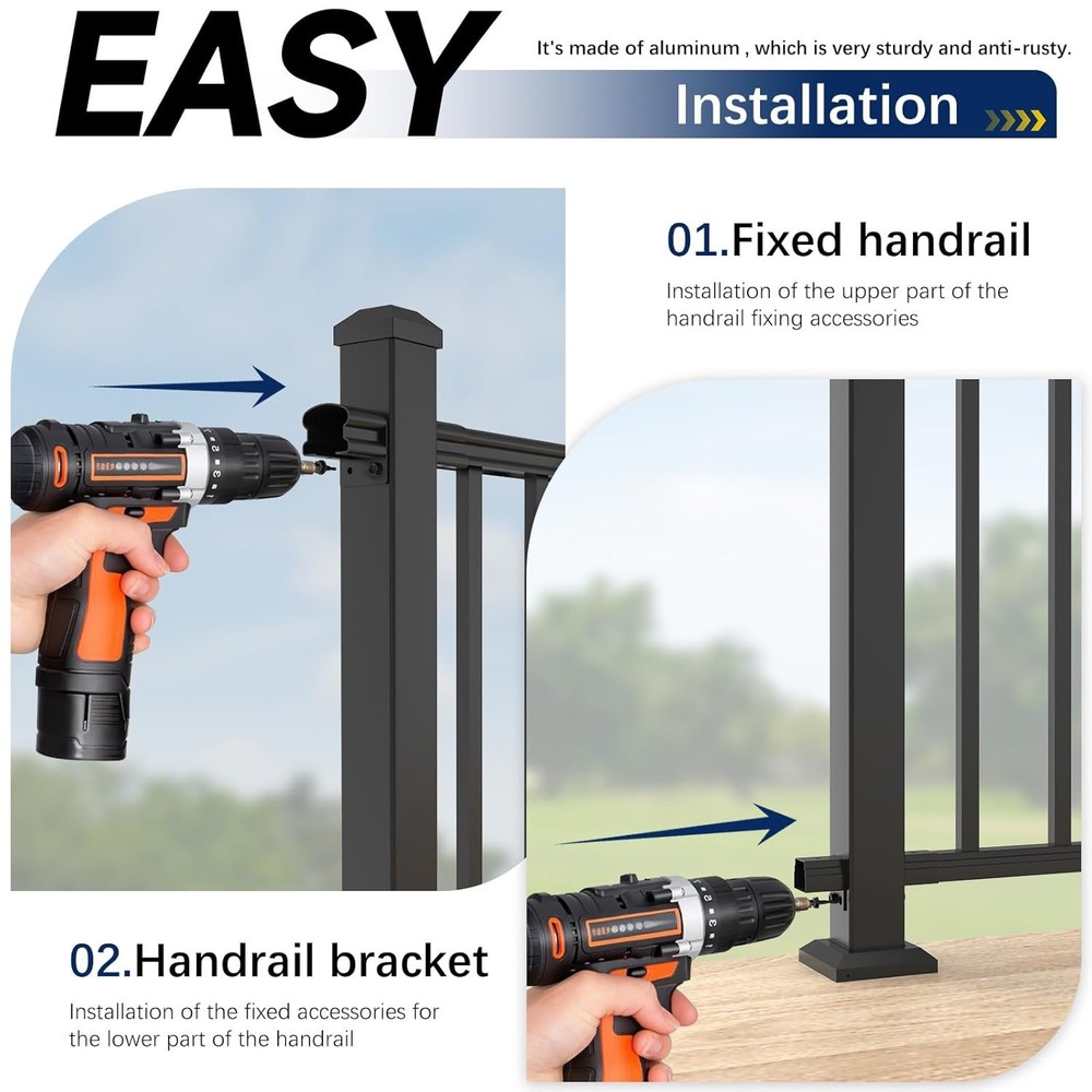 4 Pack Aluminum Deck Railing Bracket Connector with Level Foot & Drill, Fixed Ra