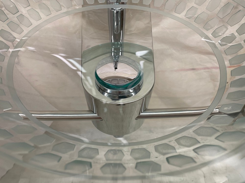 Elegant Bathrom vanity small tempered glass vessel sink with unique pattern