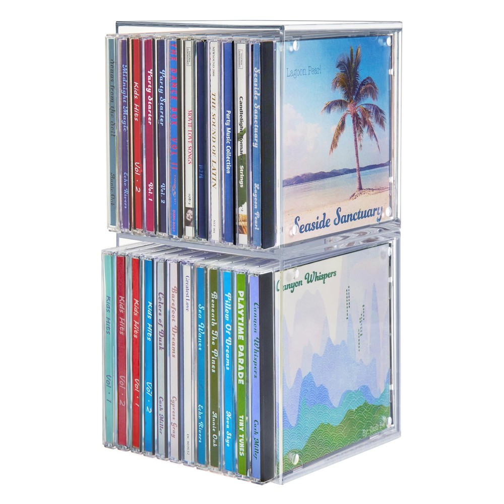 STORi Stackable Clear Plastic CD Organizers 2 Pack Cube Jewel Case Holders Pe...
