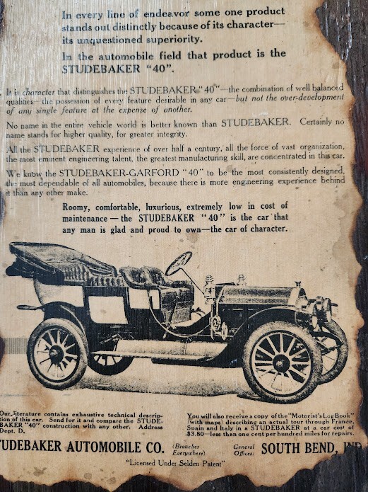 Vintage Studebaker "40" Hanging Wal Plaque Print Advertising