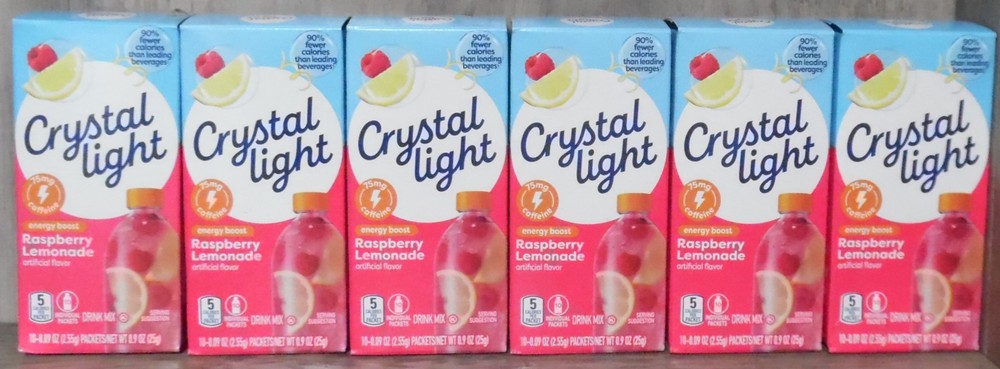 6 Crystal Light Raspberry Lemonade Drink Mix Energy Boost 10 Packets Each
