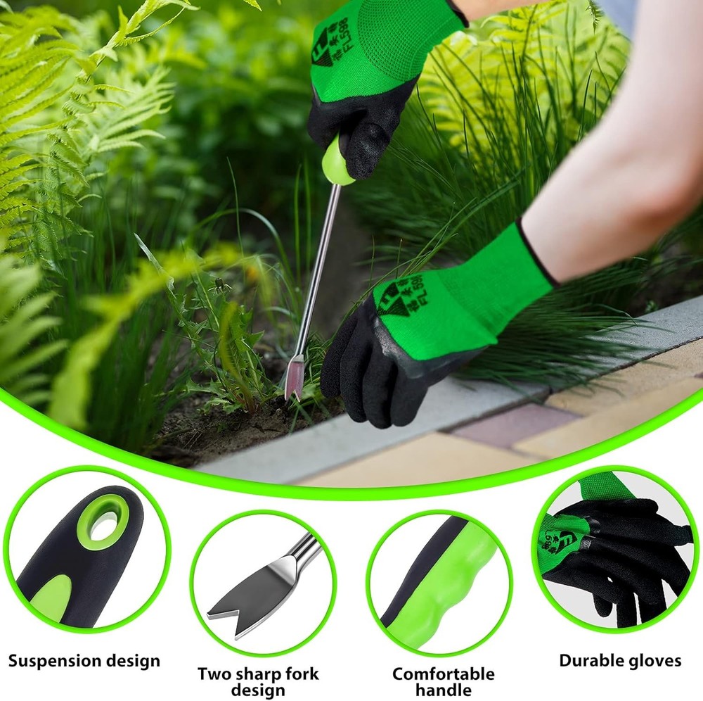 12.8'' Dandelion Weed Puller Tool with Soft Handle Polished Stainless Steel Gard