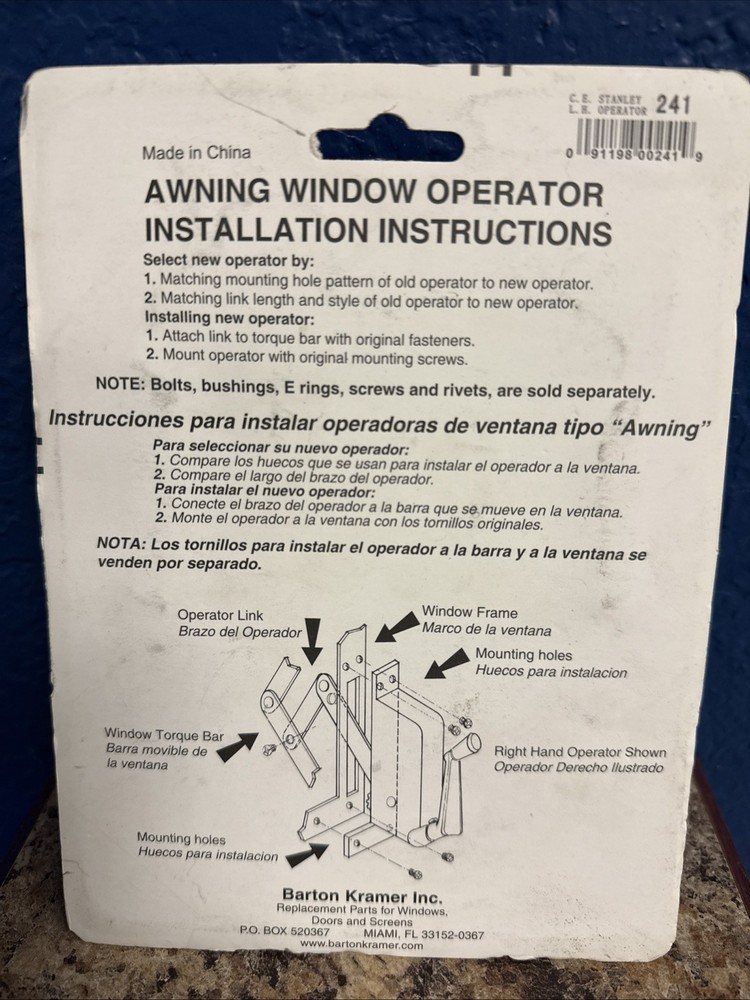 Barton Kramer Left-Hand Awning-Type Window Operator