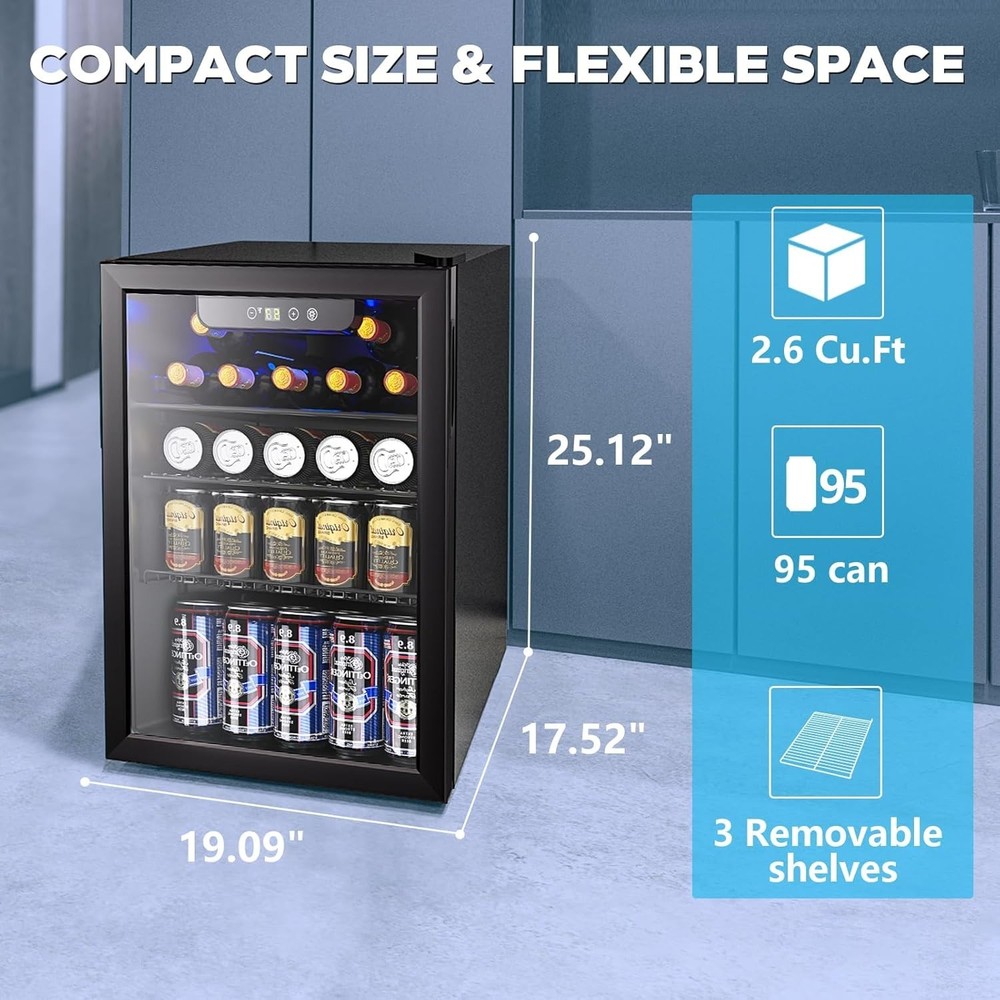 High-Performance 95 Can Beverage Refrigerator with LED Display - Compact Design