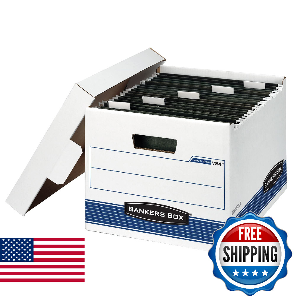Bankers Box HANG’N’STOR Medium-Duty File Storage Boxes, 4 Pack, FastFold