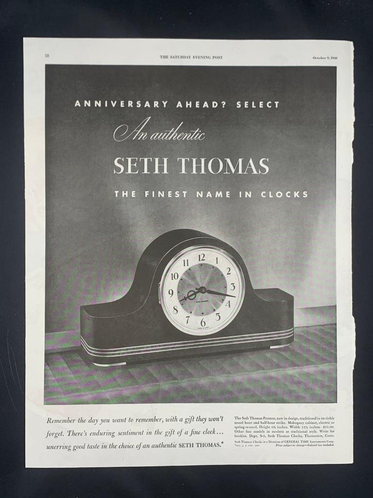 Magazine Ad* - 1948 - Seth-Thomas Clocks - "Preston"