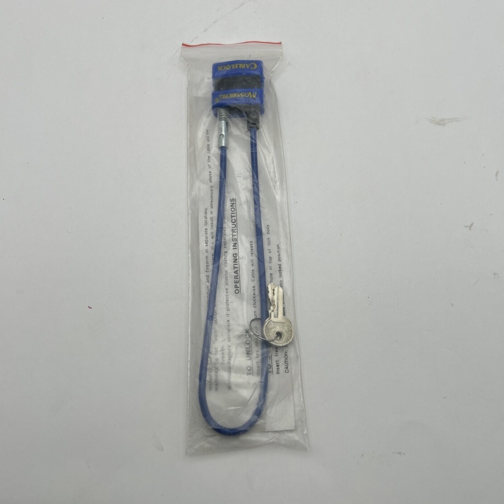 Cable Lock Gun Firearm Lock Mossberg Blue, w/ Instructions & 2 Keys