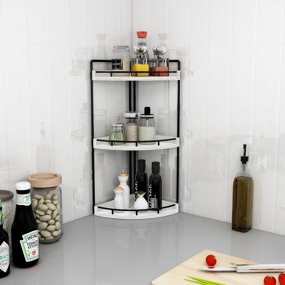 Dorhors 3-Tier Corner Bathroom Organizer Countertop for Rustic White