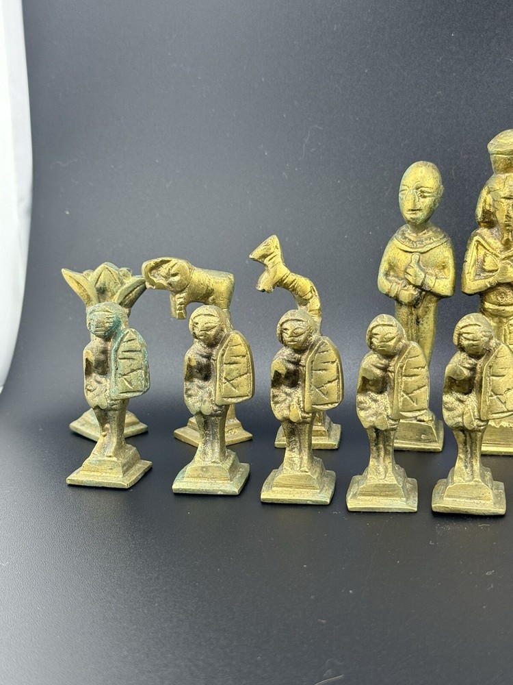 14 Piece Bronze Set Heavy Chess? Pieces Ancient Egyption