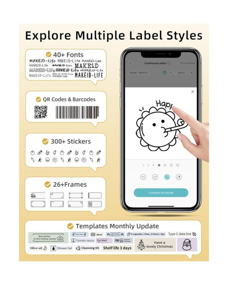 Makeid L1 Label Maker Machine with Tape - Portable & Rechargeable Label Maker...