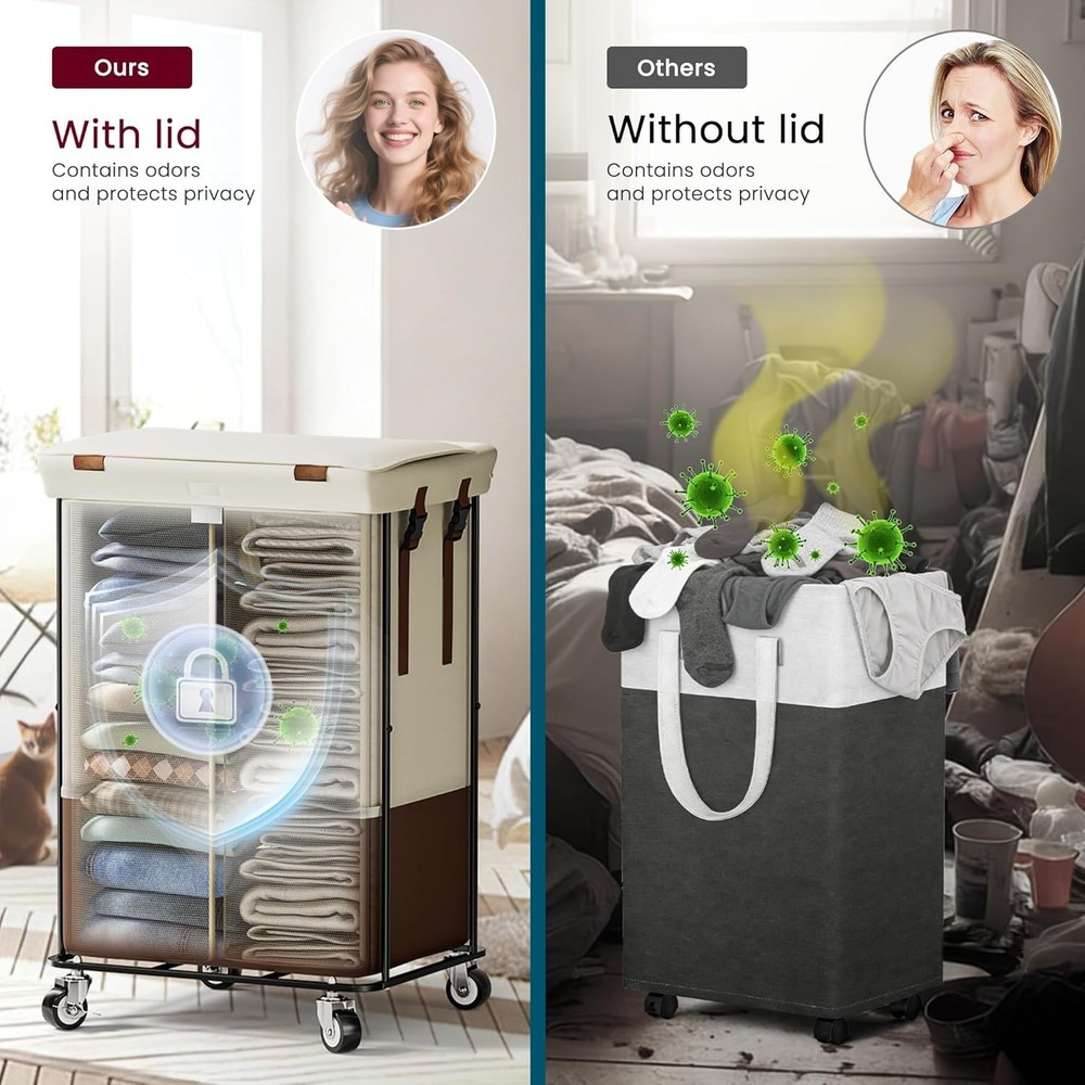 150L Rolling Laundry Basket with Removable Bags for Effortless Organization