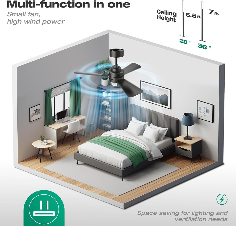 28" Modern Fan Lights Flush Mount LED Ceiling Light kit With Remote APP Control