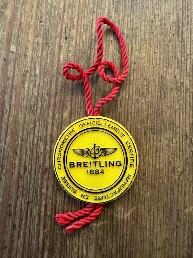 Breitling Watch Original Yellow Plastic Hang Swing Tag and Red String