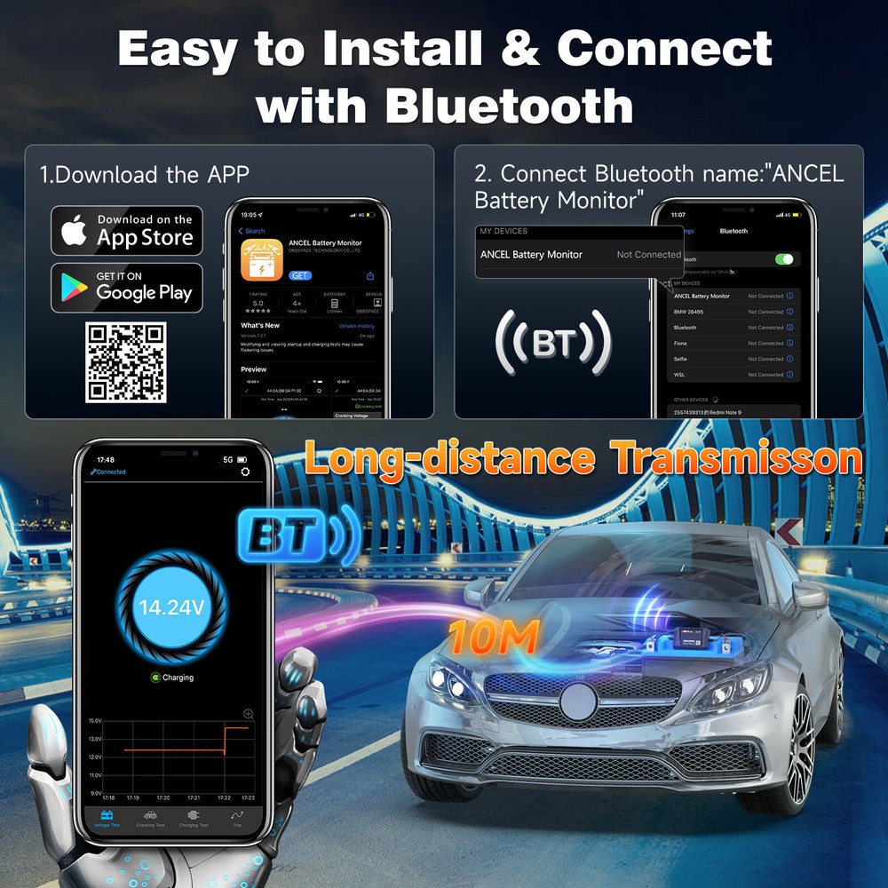 ANCEL BM300 Automotive Battery Tester Charging Cranking Analyzer for IOS Android