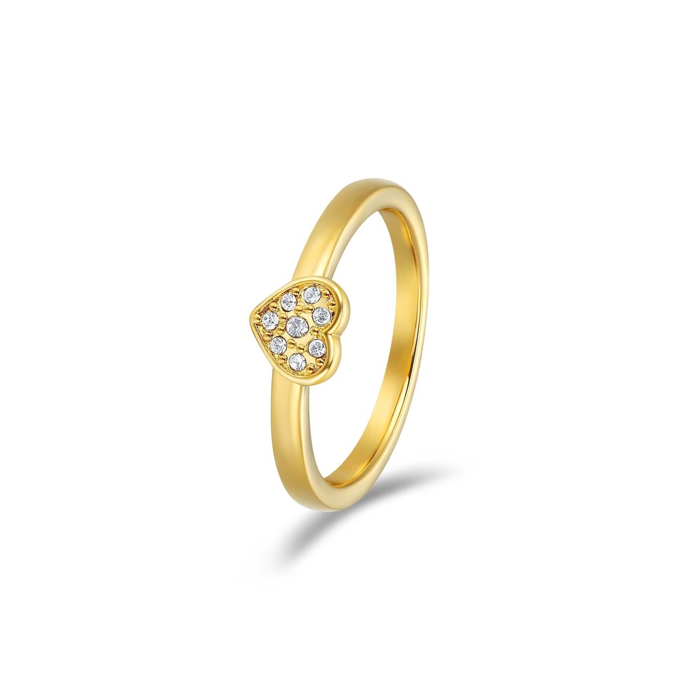 Minimalist Heart Stud Ring With Swarovski Crystals Gold Plated