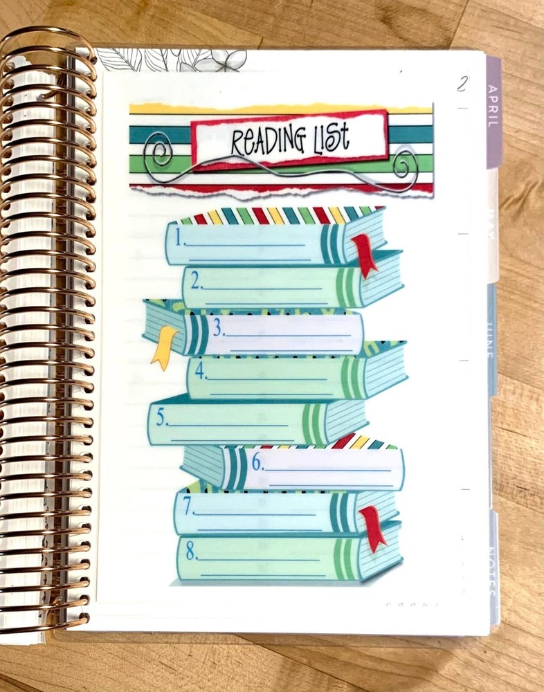 Book Reading Dashboard Insert 4 use with ErinCondren A5 Coil Spiral