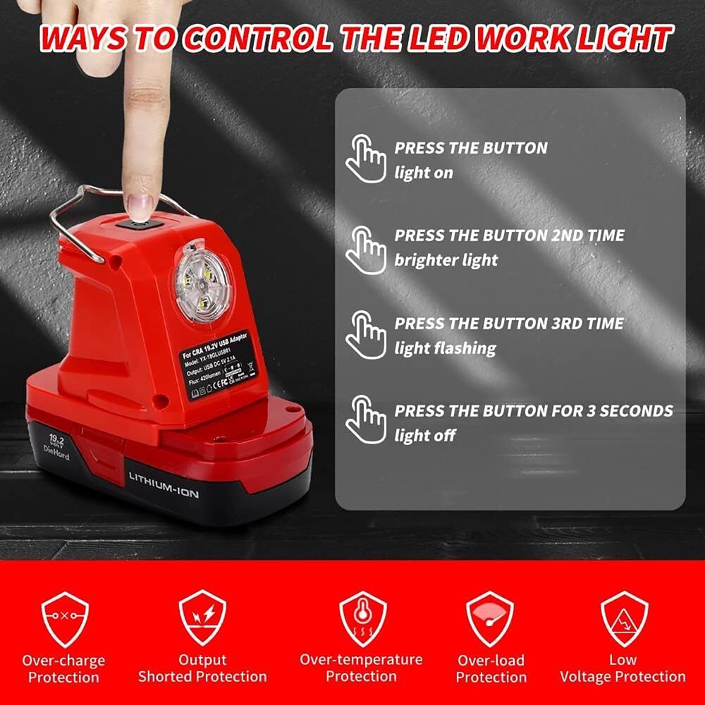 Multi-Functional Battery Adapter Charger For Craftsman With 420LM LED