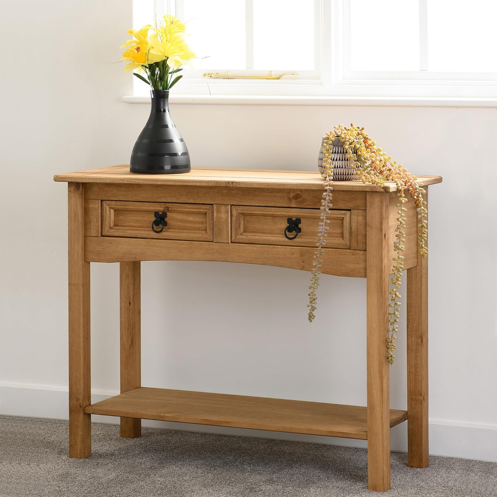 Compact Corona 2-Drawer Console Table - Stylish Solid Wood Entryway Furniture