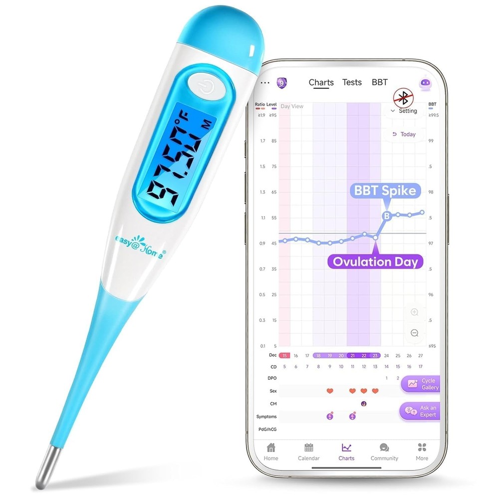 Precision Ovulation Thermometer with Waterproof Probe - Easy Scan & Record, Blue