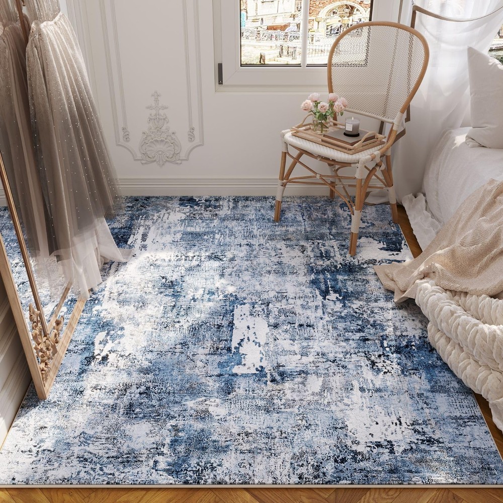 Rugcomf 4x6 Rug Washable Boho Soft Area 4' x 6' (Rectangular), Blue