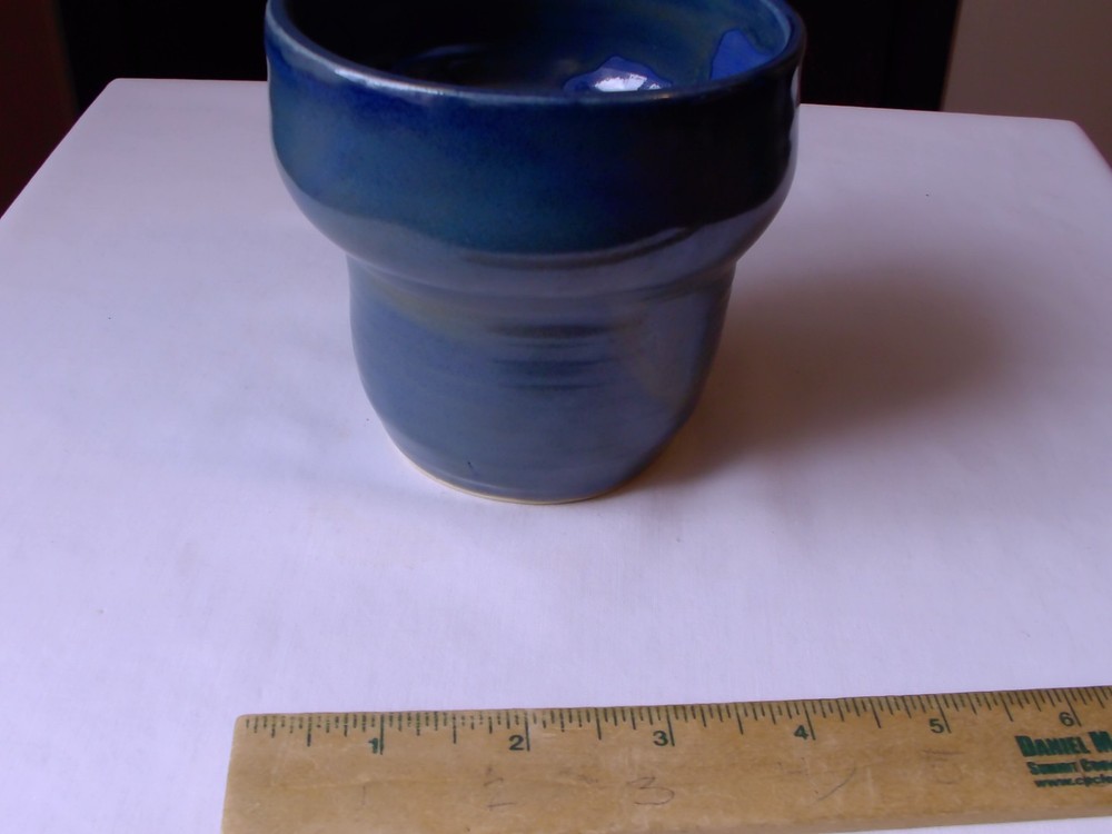 HAND THROWN STUDIO POTTERY PLANTER 4" BLUE JMC POTTERY