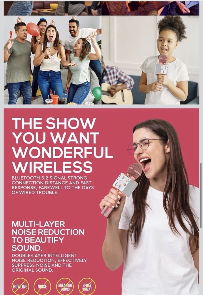 Bluetooth Karaoke Microphone for Kids Adults, Wireless Bluetooth