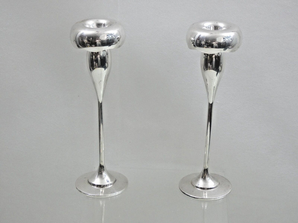 STUNNING MODERN STERLING SILVER PAIR CANDLESTICKS FINEST QUALITY Ravissant Co.