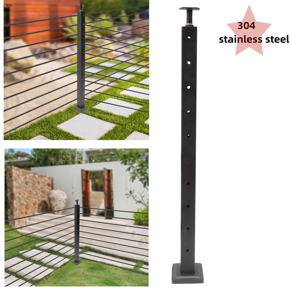 Stainless Cable Railing Level Deck Post Finish Pre-Drilled Posts Top Mount Black