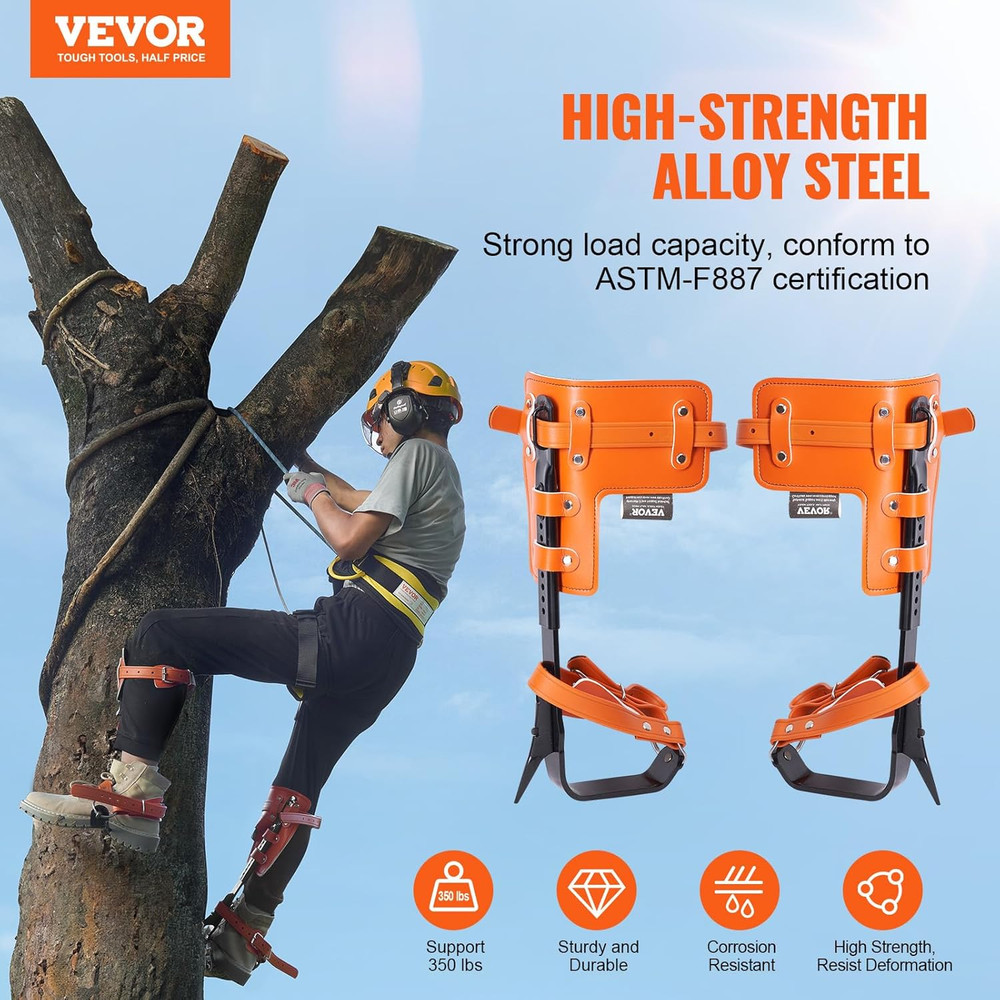 Tree Climbing Spikes Set, 1 Pair Height-Adjustable Climbing Spurs with Security