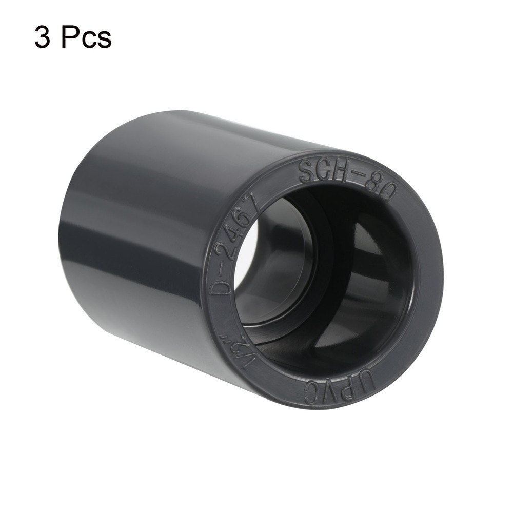 3pcs 1/2" Socket SCH80 UPVC Pipe Fitting Straight Coupling Connector, Grey