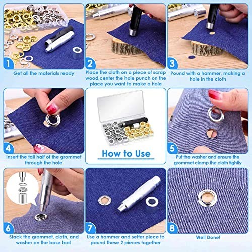 120 Sets Grommet Tool Kit 1/2 Inch - Eyelets, Setting Tools & Storage Box for Fa