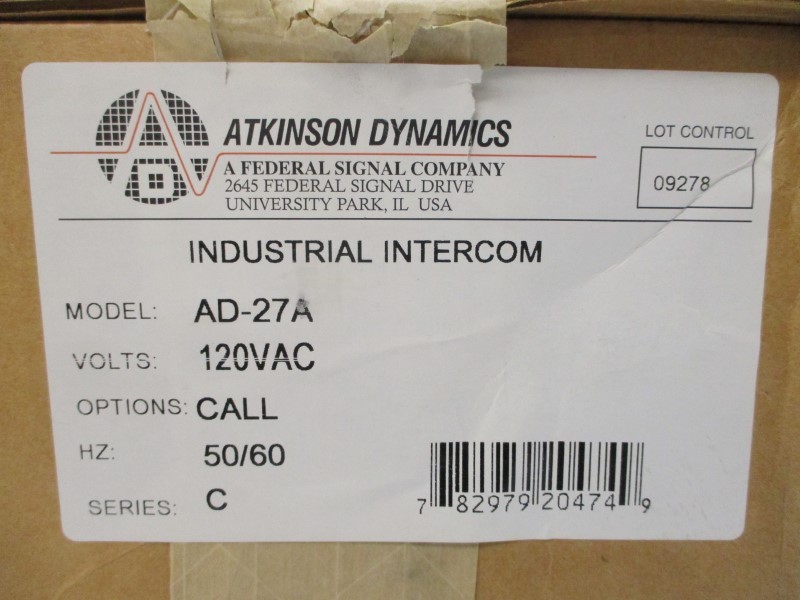 ATKINSON DYNAMICS AD-27A SER. C 120VAC NSFS