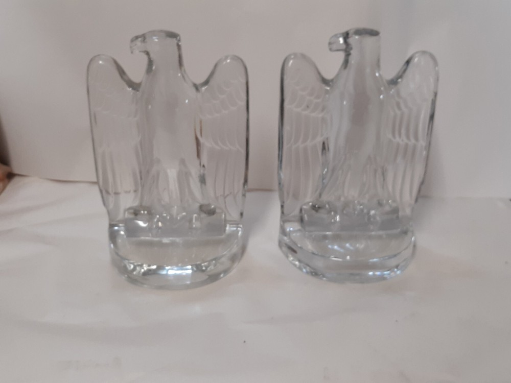 Pair Cast Glass Eagle Bookends Possibly Baccarat