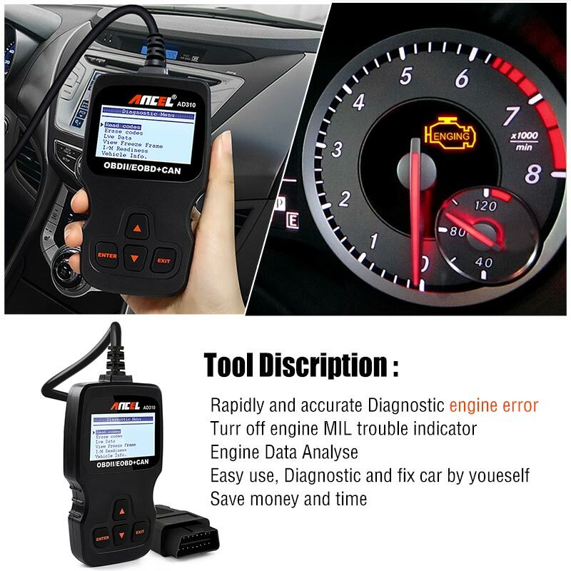 Automotive OBD2 Scanner Code Reader Check Engine Fault Diagnose Tool Ancel AD310