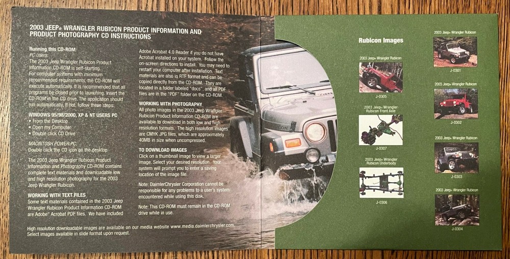 2003 Jeep Wrangler Rubicon Official Press Release CD - Near Mint