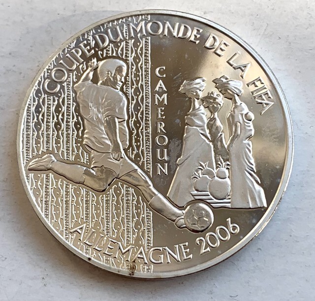 CAMEROON SILVER PROOF 1000 FRANCS 2004 SOCCER GERMANY