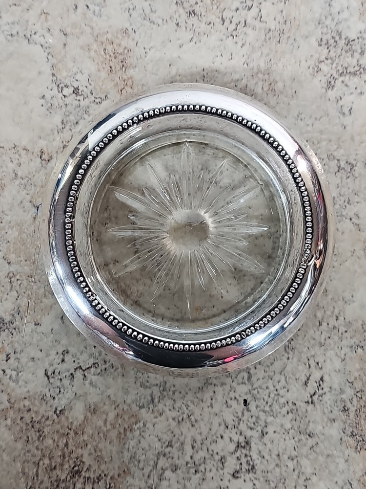 Frank M Whiting Sterling Silver And Crystal Drink Coaster