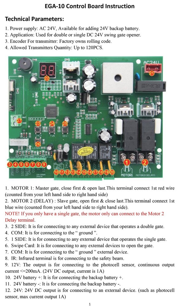 DC 24V PCB Board for Automatic Double Arms Swing Gate Opener Control Board Panel