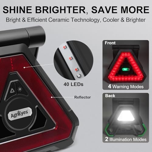 USB-C Rechargeable Emergency Triangle Lights, Portable Flashing LED Warning