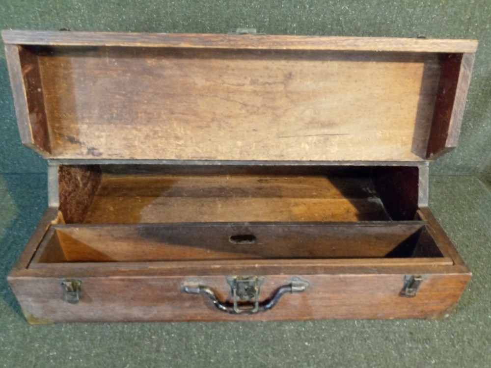 Solid Wood 1800's Toolbox Chest w/ Eagle Lock Drawer & Brass Hardware - SUPERB!