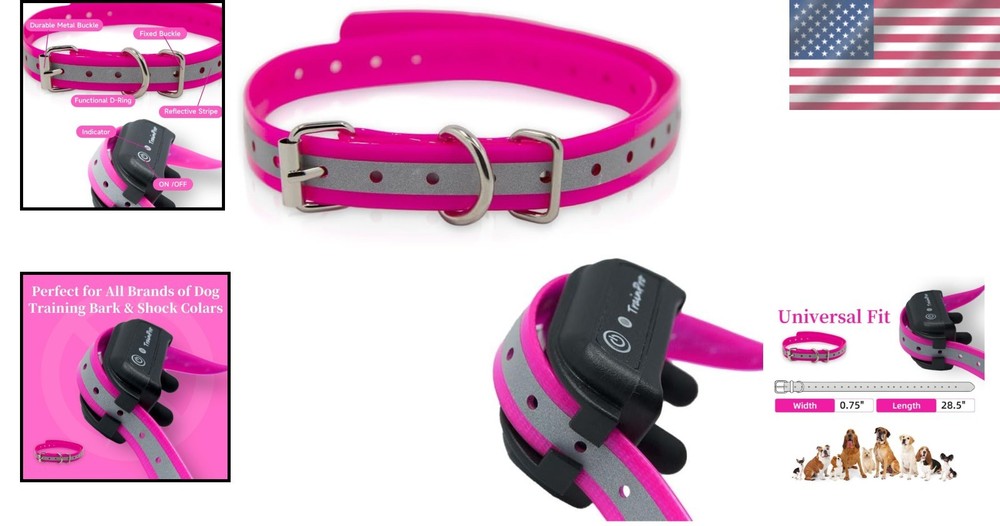 Adjustable 27.5" Pink Reflective Dog Training Collar Strap - Waterproof E-Collar